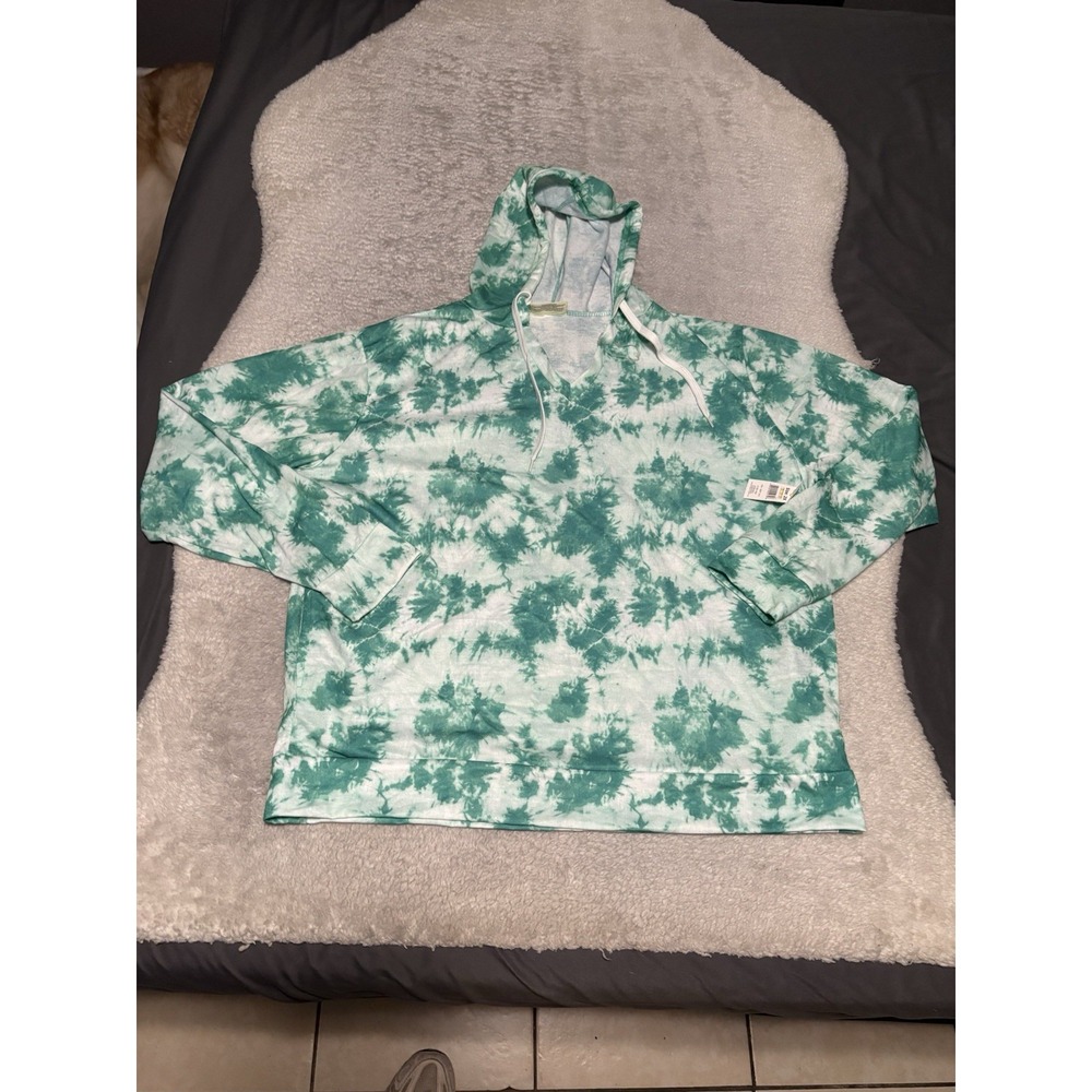 Bobbie Brooks Womens 2X Hoodie Green White Tie Dye Lightweight Pullover NWT Plus
